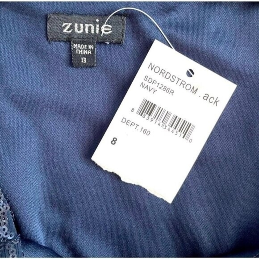 Zunie Navy Blue Sequin Top Ruffle Tulle Skirt Dress Bow Front Girls Size 8 NWT - Picture 5 of 6